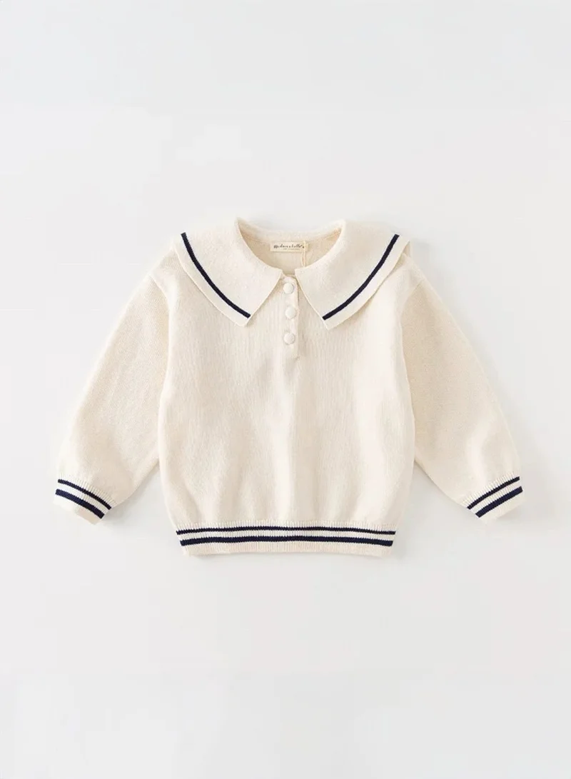 Dave & Bella Off White Jumper with Navy Blue Border